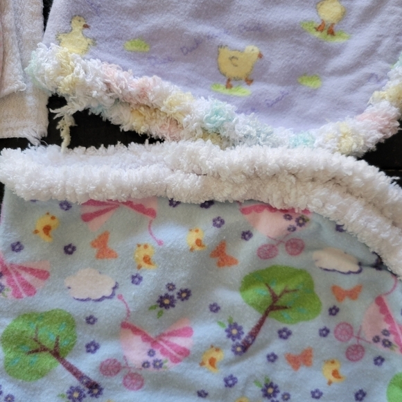 Bundle Lot of 4 Baby Burp Rags Cloth Handmade Duck Pink Green Purple Stroller - Picture 2 of 3